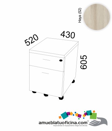 CAJONERA RODANTE MELAMINA 1 CAJÓN + ARCHIVADOR HAYA
