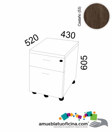 CAJONERA RODANTE MELAMINA 1 CAJÓN + ARCHIVADOR CASTAÑO