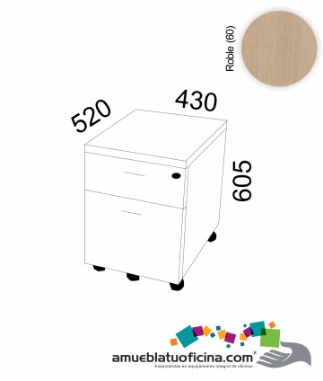 CAJONERA RODANTE MELAMINA 1 CAJÓN + ARCHIVADOR ROBLE