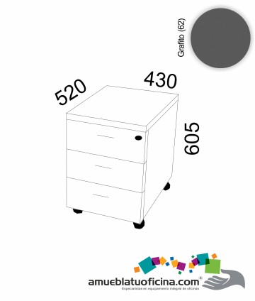 CAJONERA RODANTE MELAMINA 3 CAJÓN GRAFITO