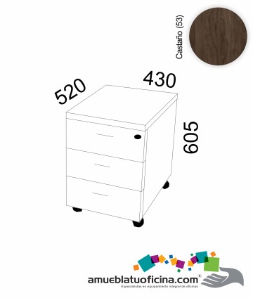 CAJONERA RODANTE MELAMINA 3 CAJÓNES CASTAÑO