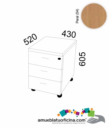 CAJONERA RODANTE MELAMINA 3 CAJÓNES PERAL