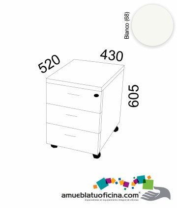 CAJONERA RODANTE MELAMINA 3 CAJÓNES BLANCO