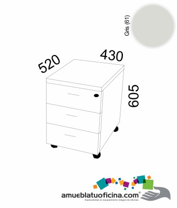 CAJONERA RODANTE MELAMINA 3 CAJÓNES GRIS