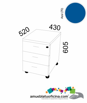 CAJONERA RODANTE MELAMINA 3 CAJÓNES AZUL