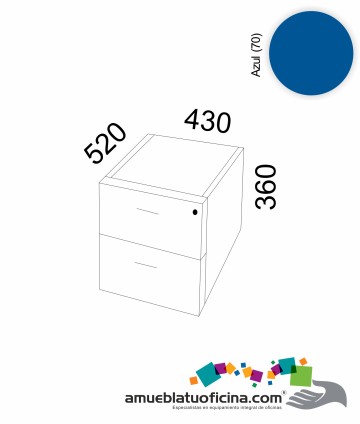 CAJONERA COLGANTE MELAMINA 2 CAJÓNES AZUL