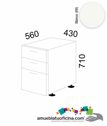 CAJONERA PEDESTAL MELAMINA 2 CAJONES + ARCHIVADOR BLANCO