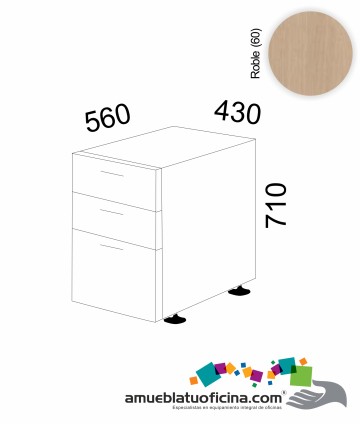 CAJONERA PEDESTAL MELAMINA 2 CAJONES + ARCHIVADOR ROBLE