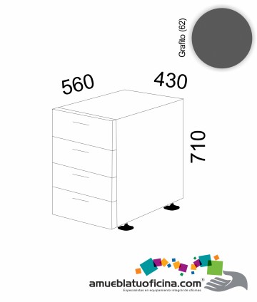 CAJONERA PEDESTAL MELAMINA 4 CAJONES GRAFITO
