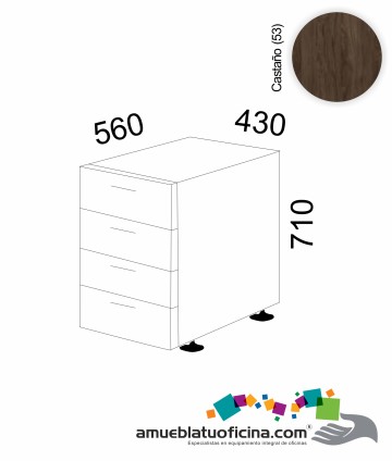 CAJONERA PEDESTAL MELAMINA 4 CAJONES CASTAÑO
