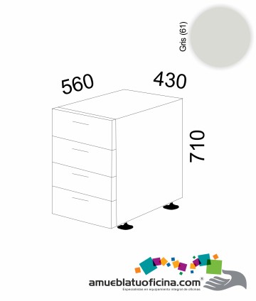 CAJONERA PEDESTAL MELAMINA 4 CAJONES GRIS