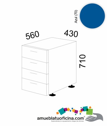 CAJONERA PEDESTAL MELAMINA 4 CAJONES AZUL