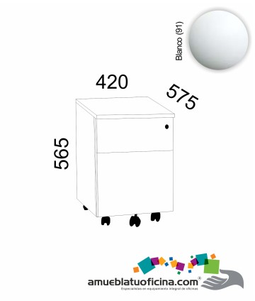 CAJONERA RODANTE METÁLICA 1 CAJÓN + ARCHIVADOR BLANCO