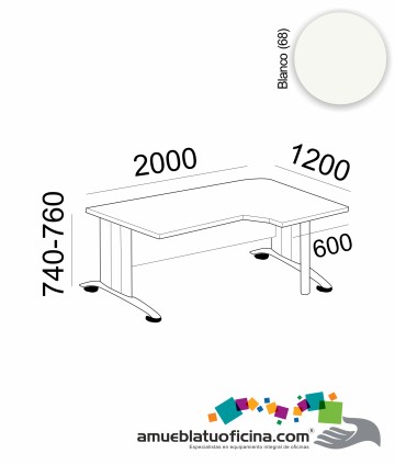 MESA KRONO MELAMINA COMPACTA DERECHA 2000X1200 COLOR BLANCO