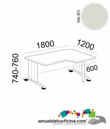 MESA KRONO MELAMINA COMPACTA DERECHA 1800X1200 COLOR GRIS