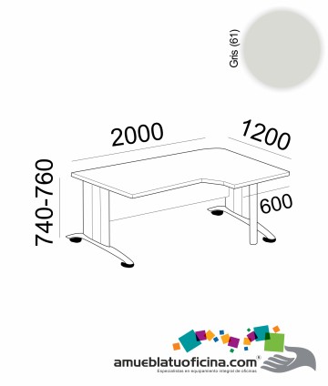 MESA KRONO MELAMINA COMPACTA DERECHA 2000X1200 COLOR GRIS
