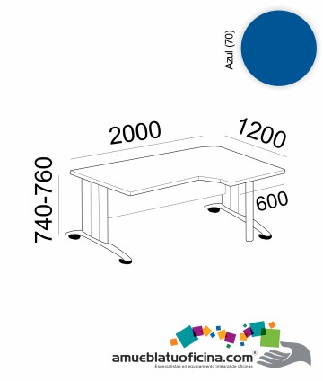 MESA KRONO MELAMINA COMPACTA DERECHA 2000X1200 COLOR AZUL