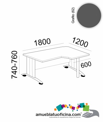 MESA KRONO MELAMINA COMPACTA DERECHA 1600X1200 COLOR GRAFITO