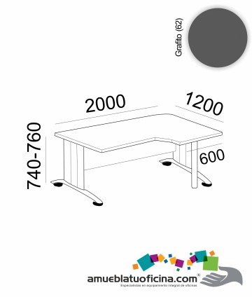MESA KRONO MELAMINA COMPACTA DERECHA 2000X1200 COLOR GRAFITO