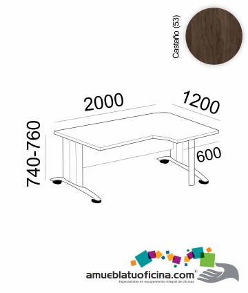 MESA KRONO MELAMINA COMPACTA DERECHA 2000X1200 COLOR CASTAÑO